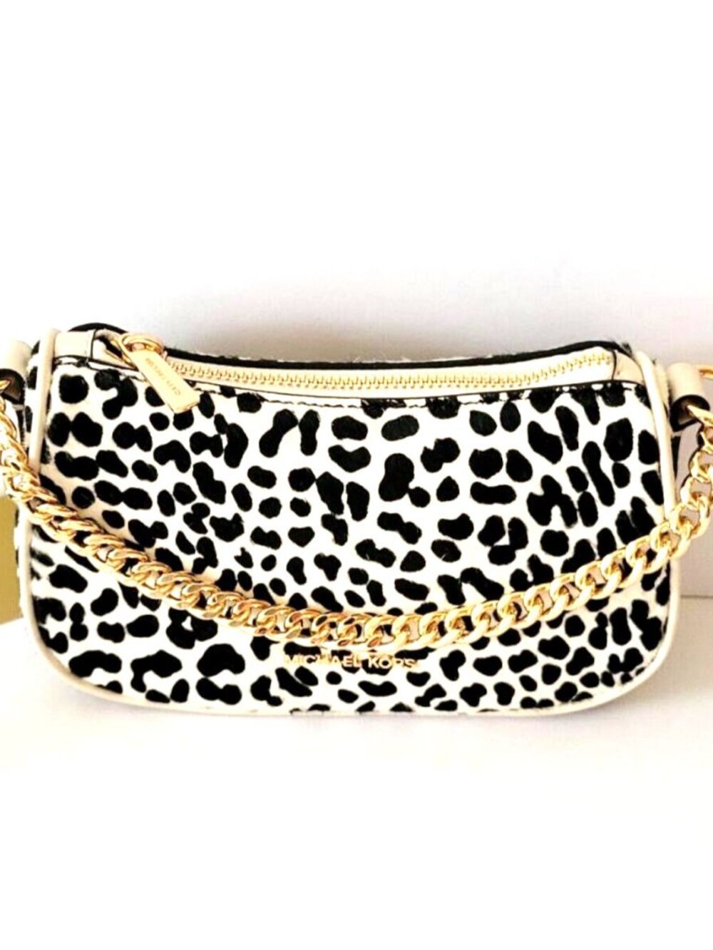 Michael Kors Carmela Small Leather Pouchette Crossbody Handbag Light Cream Multi